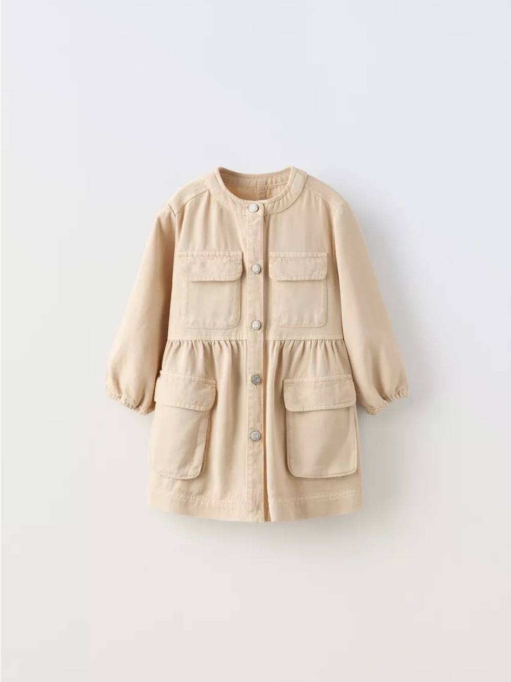 Zara Beige Button-Front Pocketed Kids Dress